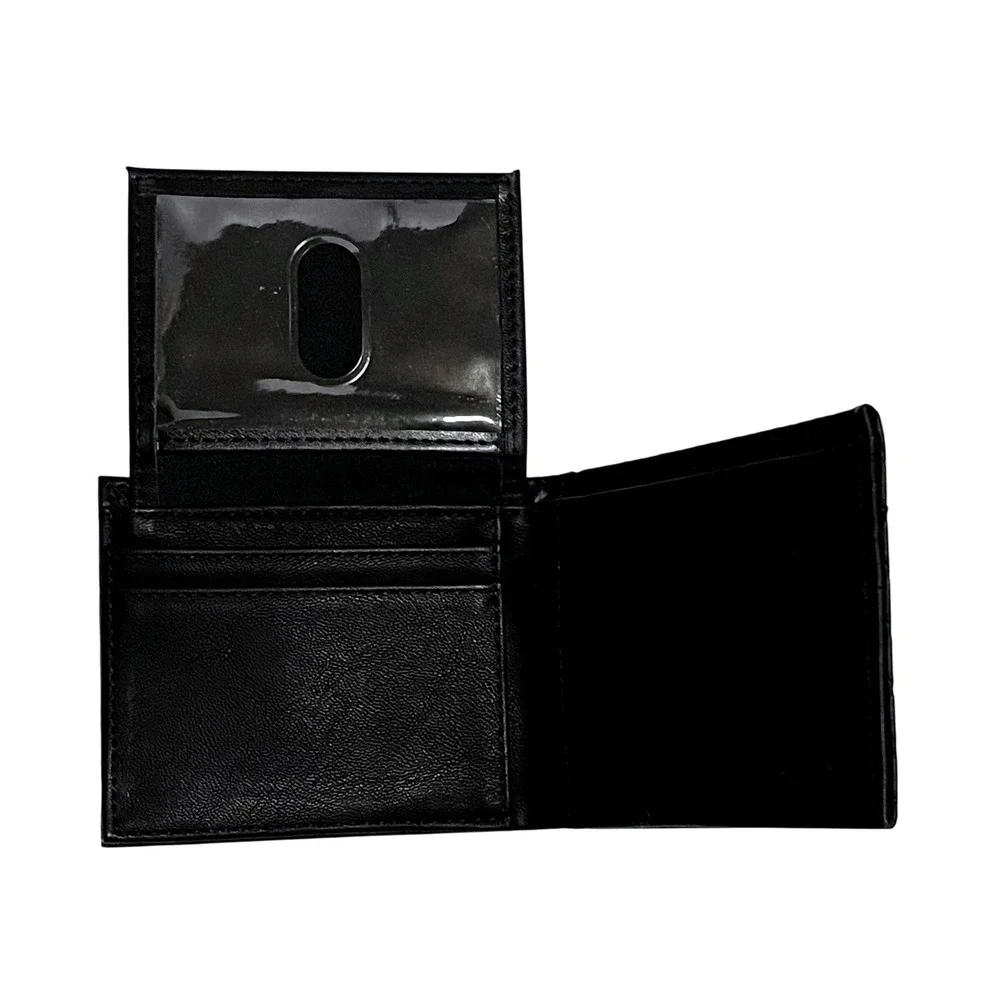 BC Ethic Mens Bifold Wallet Black Faux Leather ID Window Logo Patch NWOT